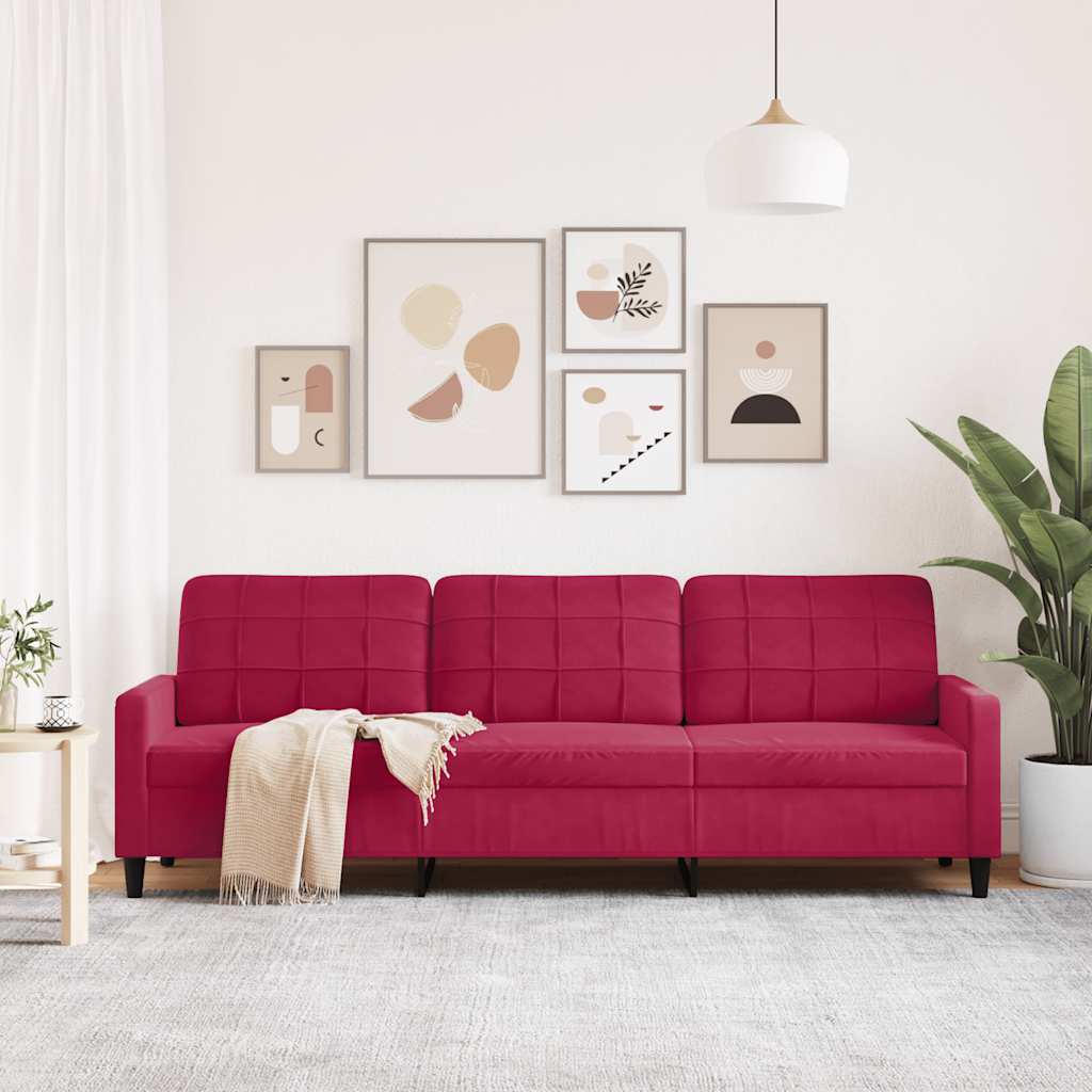 Canapé à 3 places Rouge bordeaux 210 cm Velours - XIOS