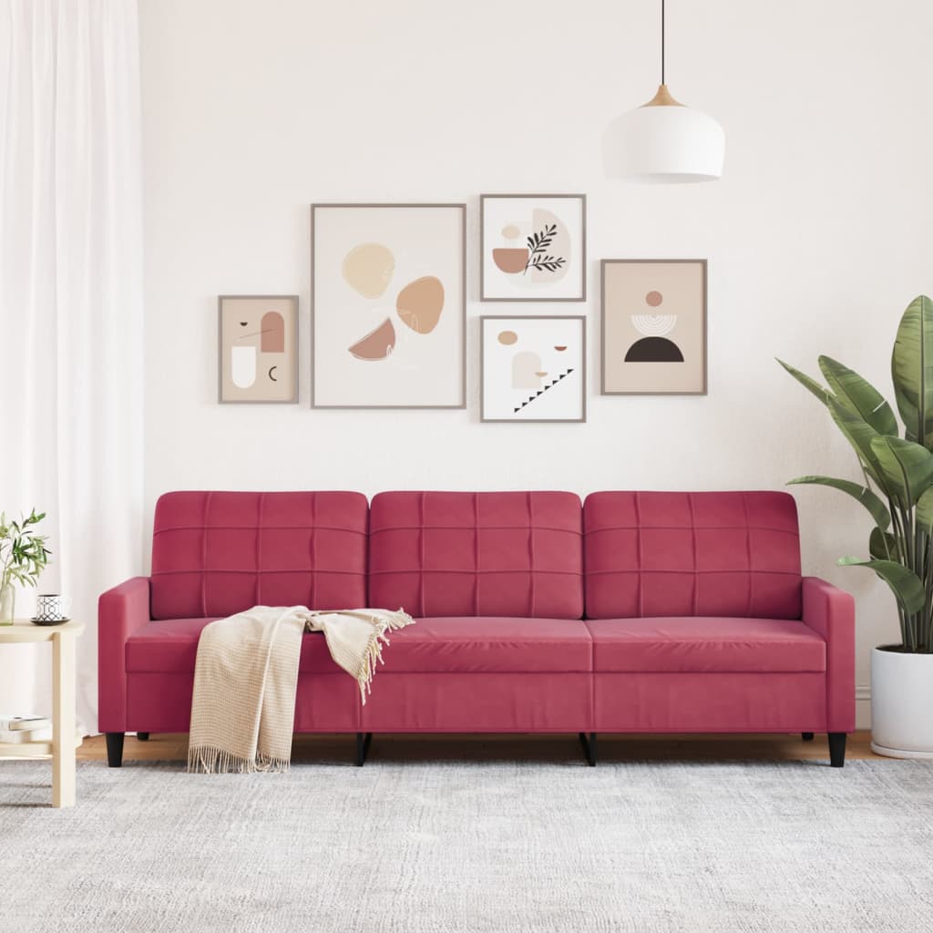Canapé à 3 places Rouge bordeaux 210 cm Velours - XIOS