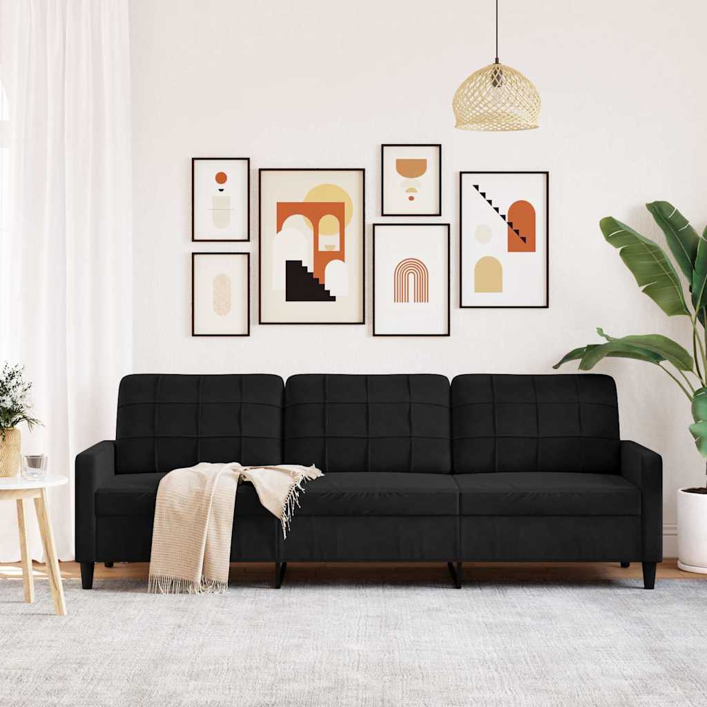 Canapé à 3 places Noir 210 cm Velours - XIOS
