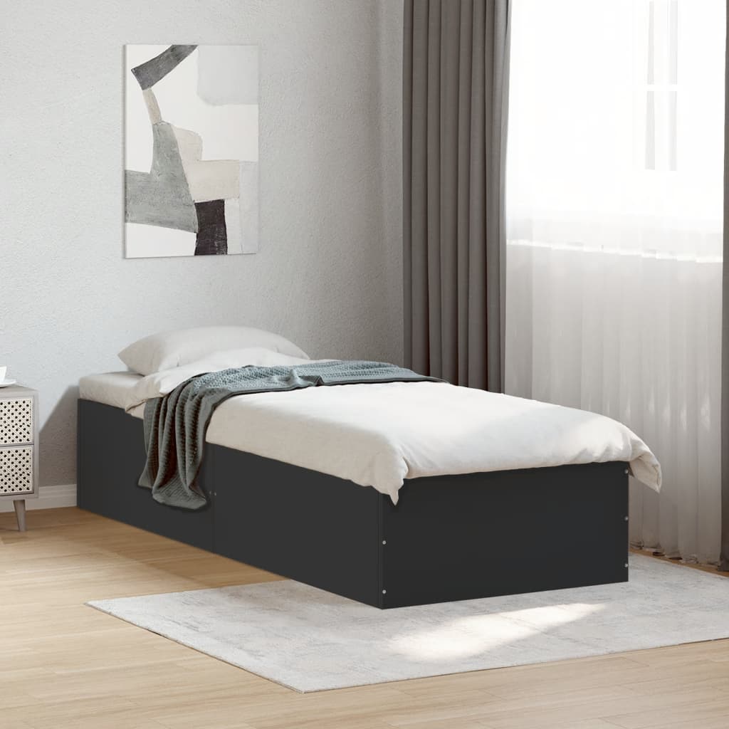 Cadre de lit sans matelas noir 75x190 cm bois ingénierie - XIOS
