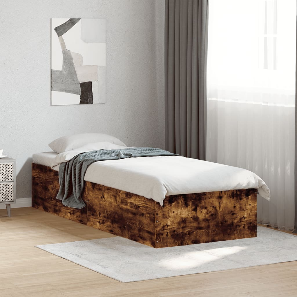 Cadre de lit sans matelas chêne fumé 75x190cm bois d'ingénierie - XIOS