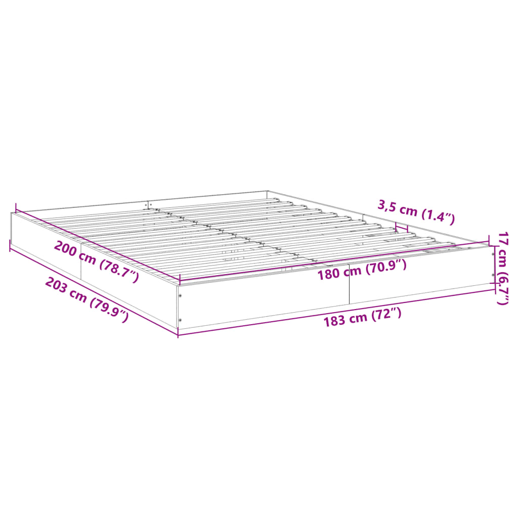 Cadre de lit sans matelas gris béton 180x200 cm - XIOS