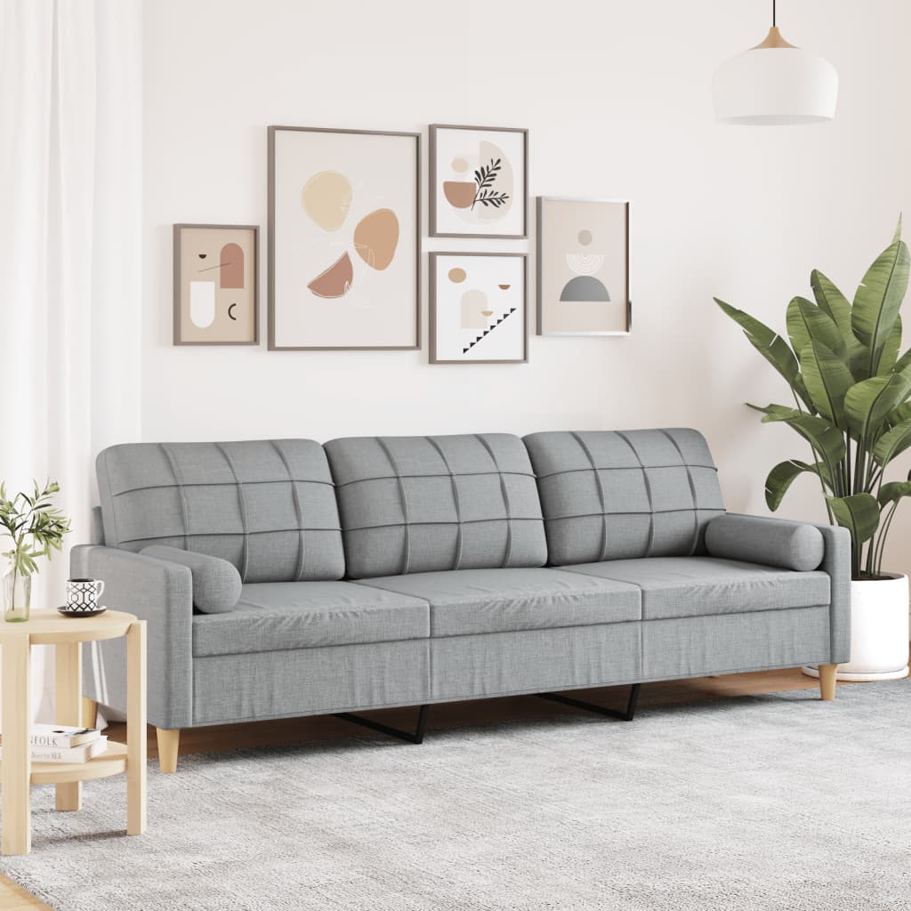 Canapé 3 places avec oreillers gris clair 210 cm tissu - XIOS