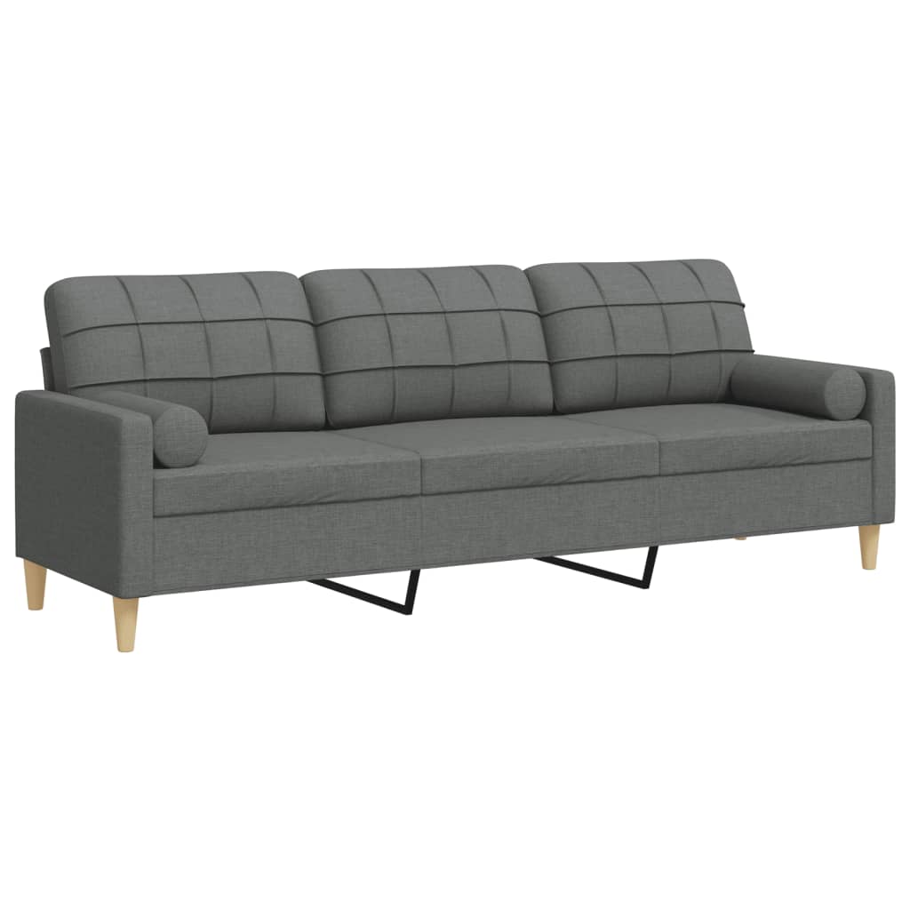 Canapé 3 places avec oreillers gris foncé 210 cm tissu