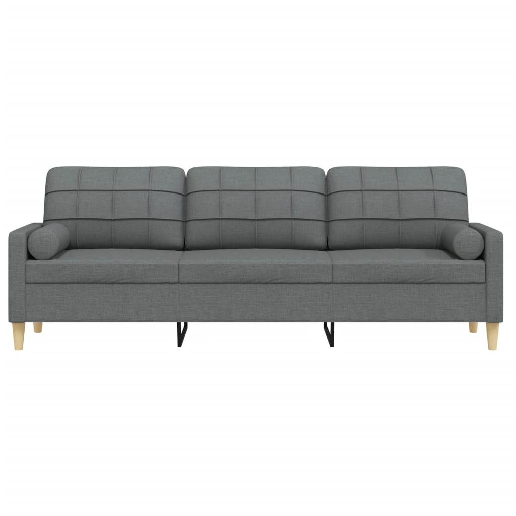 Canapé 3 places avec oreillers gris foncé 210 cm tissu