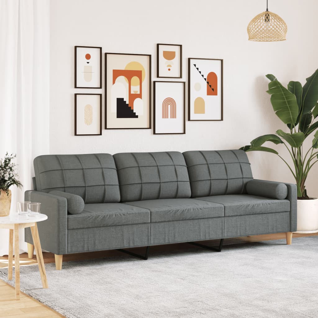 Canapé 3 places avec oreillers gris foncé 210 cm tissu - XIOS