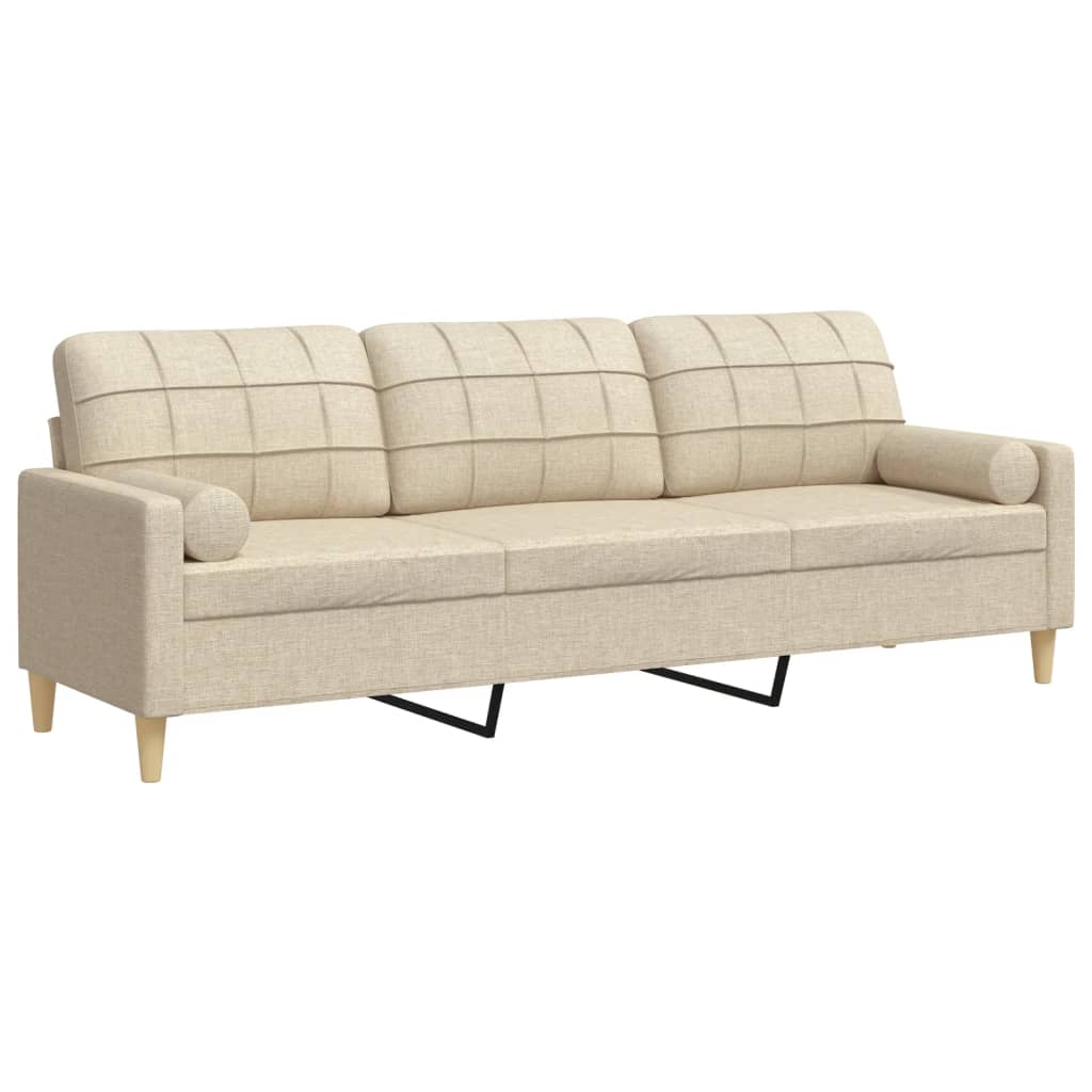 Canapé 3 places avec oreillers décoratifs crème 210 cm tissu - XIOS