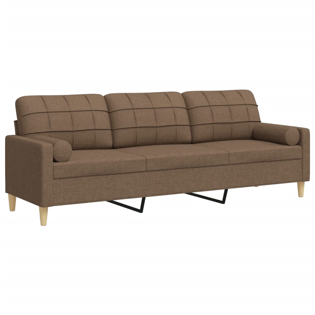 Canapé 3 places avec oreillers décoratifs marron 210 cm tissu - XIOS
