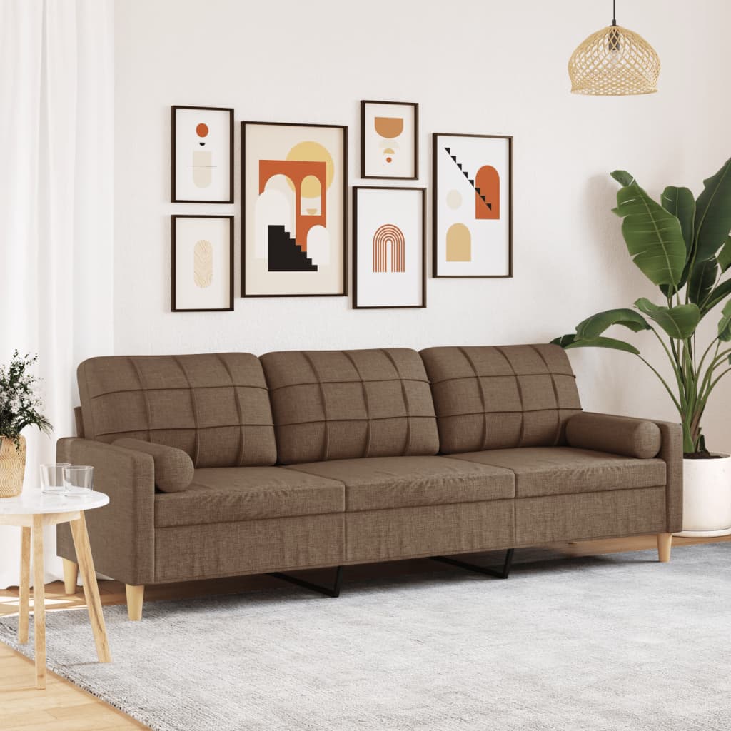 Canapé 3 places avec oreillers décoratifs marron 210 cm tissu - XIOS