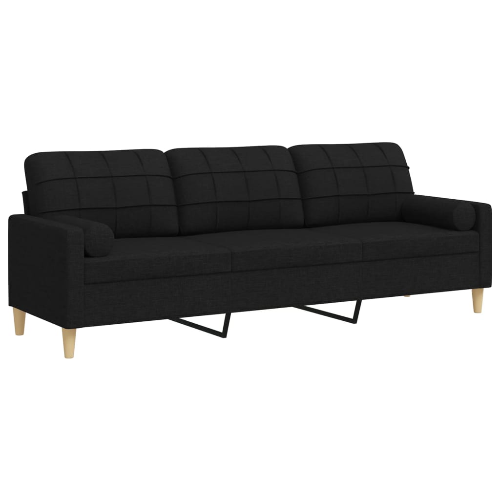 Canapé 3 places avec oreillers décoratifs noir 210 cm tissu - XIOS
