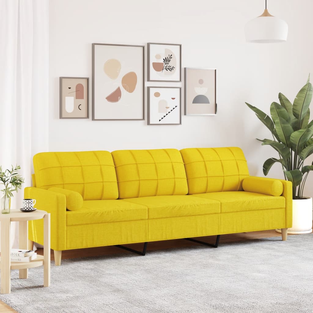Canapé 3 places avec oreillers jaune clair 210 cm tissu