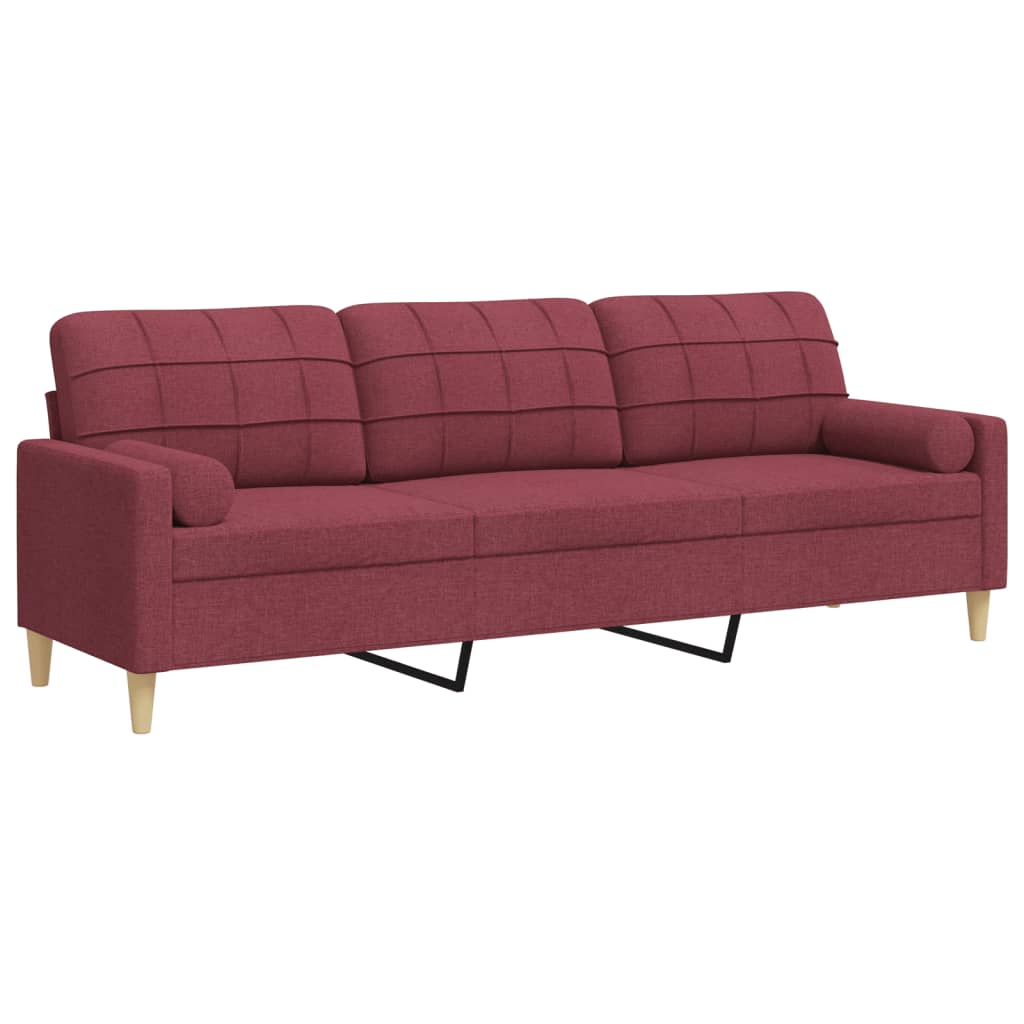 Canapé 3 places avec oreillers décoratifs bordeaux 210 cm tissu