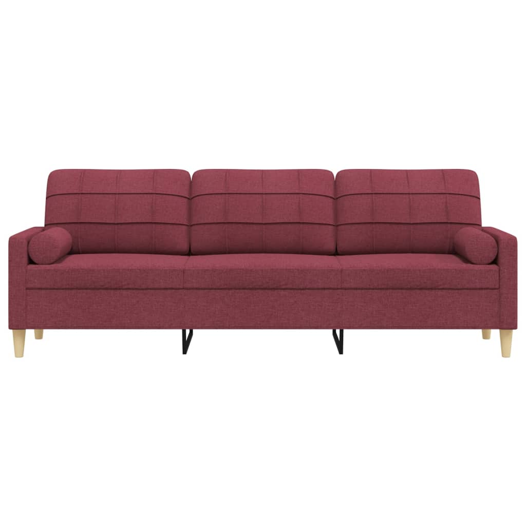 Canapé 3 places avec oreillers décoratifs bordeaux 210 cm tissu