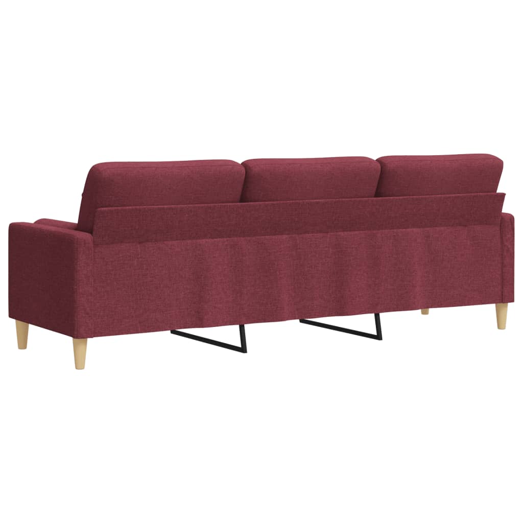 Canapé 3 places avec oreillers décoratifs bordeaux 210 cm tissu