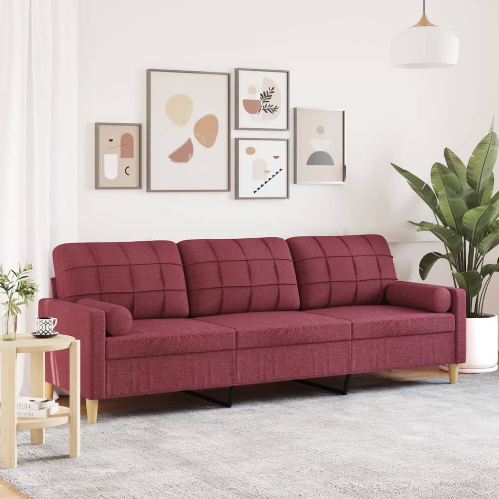 Canapé 3 places avec oreillers décoratifs bordeaux 210 cm tissu - XIOS