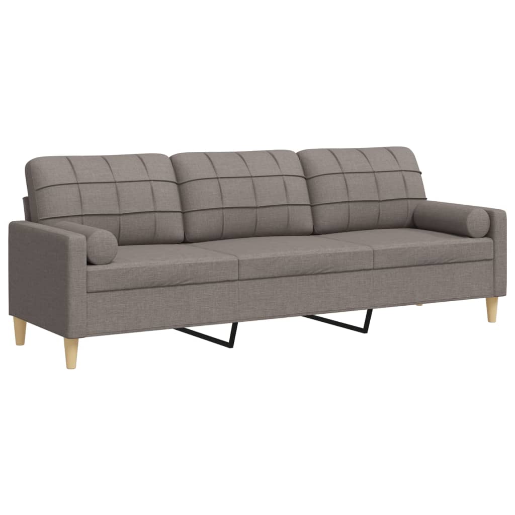 Canapé 3 places avec oreillers décoratifs taupe 210 cm tissu - XIOS
