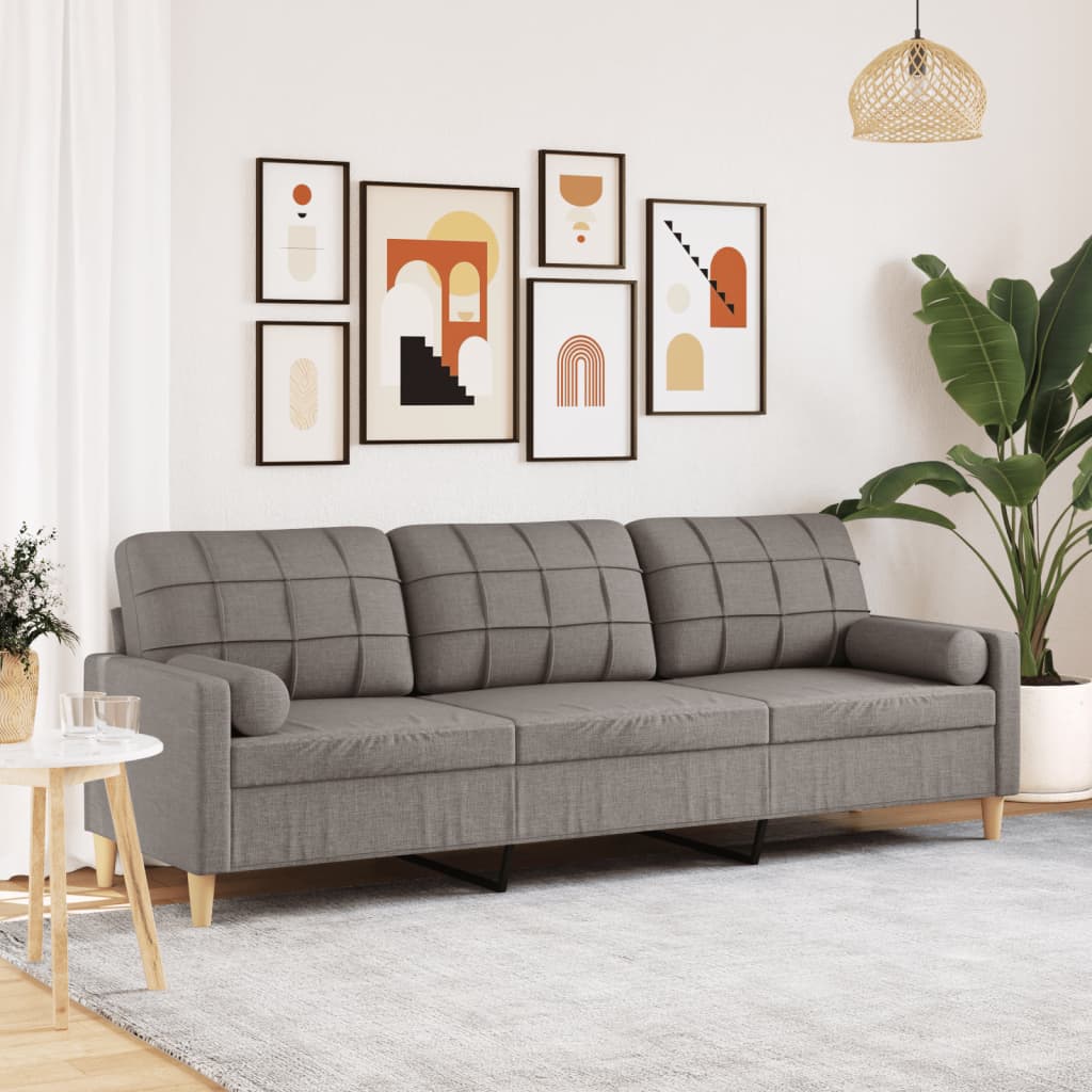 Canapé 3 places avec oreillers décoratifs taupe 210 cm tissu - XIOS