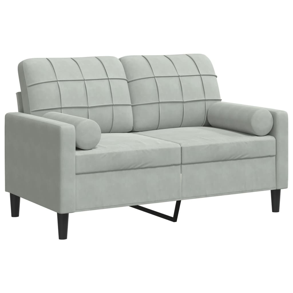 Canapé 2 places avec oreillers gris clair 120 cm velours - XIOS