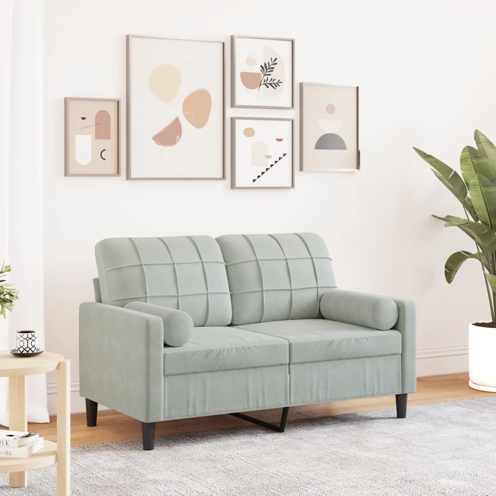 Canapé 2 places avec oreillers gris clair 120 cm velours - XIOS