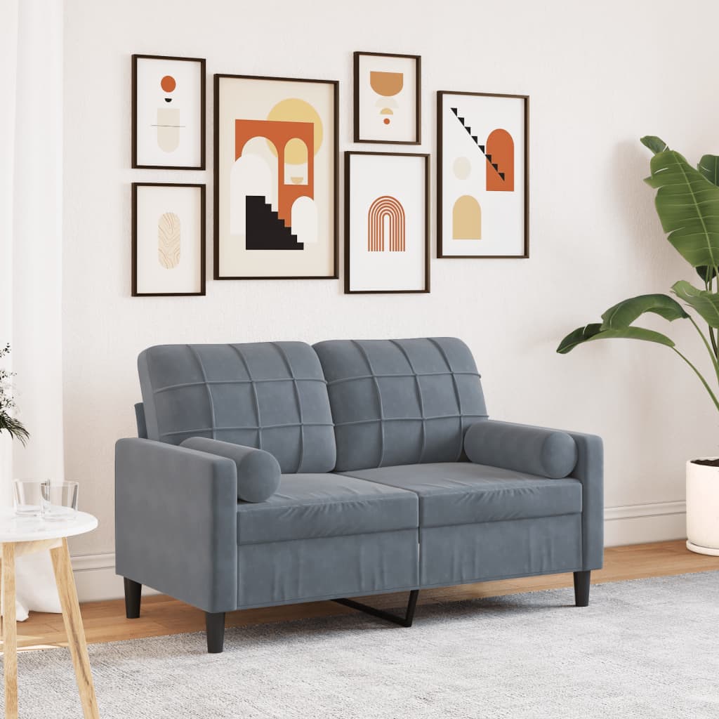 Canapé 2 places avec oreillers gris foncé 120 cm velours - XIOS