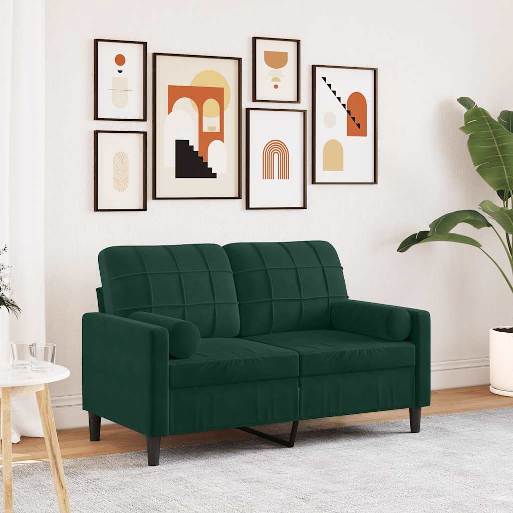 Canapé 2 places avec oreillers vert foncé 120 cm velours - XIOS
