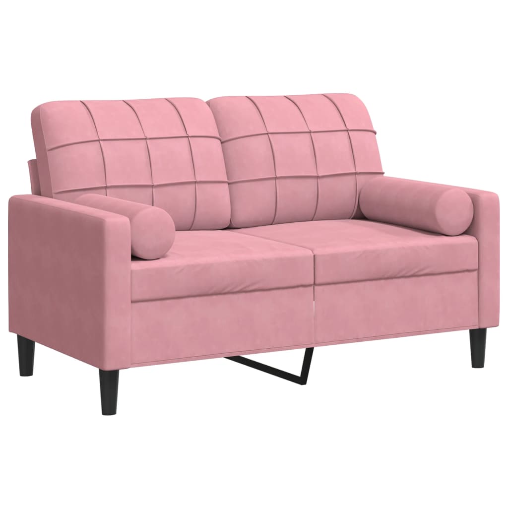 Canapé 2 places avec oreillers décoratifs rose 120 cm velours - XIOS