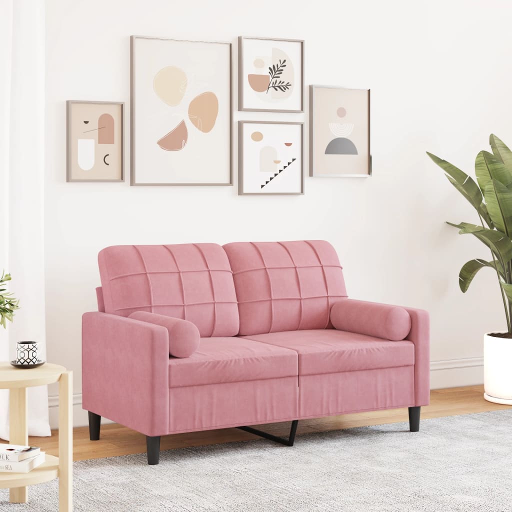Canapé 2 places avec oreillers décoratifs rose 120 cm velours - XIOS