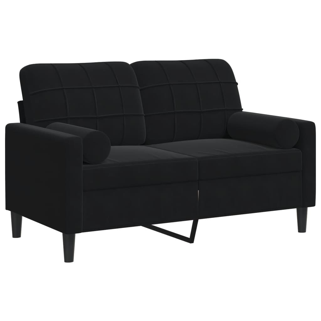 Canapé 2 places avec oreillers décoratifs noir 120 cm velours - XIOS