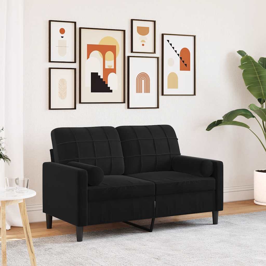 Canapé 2 places avec oreillers décoratifs noir 120 cm velours - XIOS