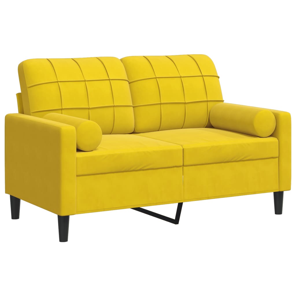 Canapé 2 places avec oreillers décoratifs jaune 120 cm velours - XIOS