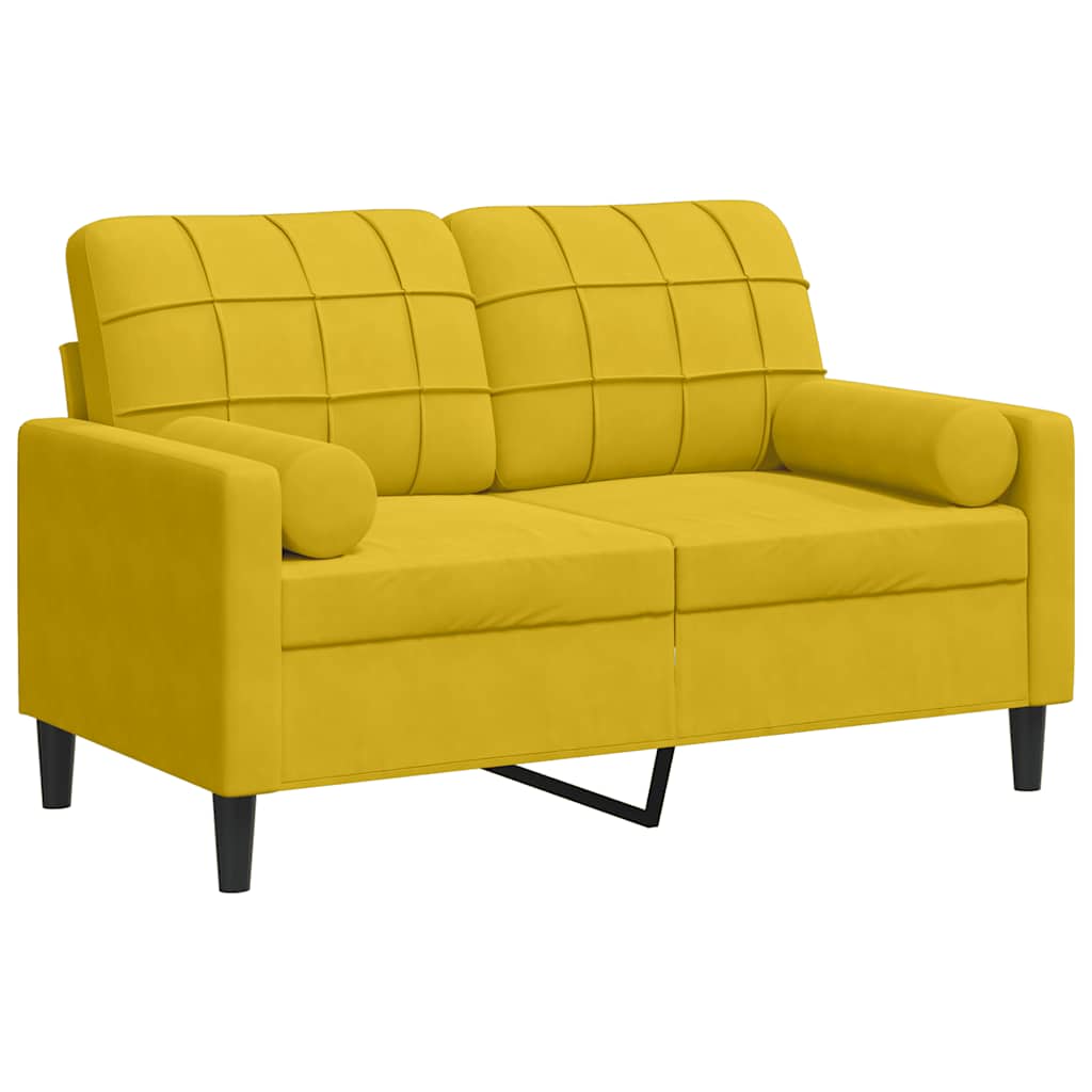 Canapé 2 places avec oreillers décoratifs jaune 120 cm velours - XIOS