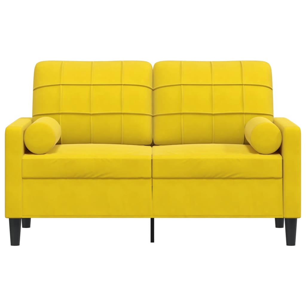 Canapé 2 places avec oreillers décoratifs jaune 120 cm velours - XIOS