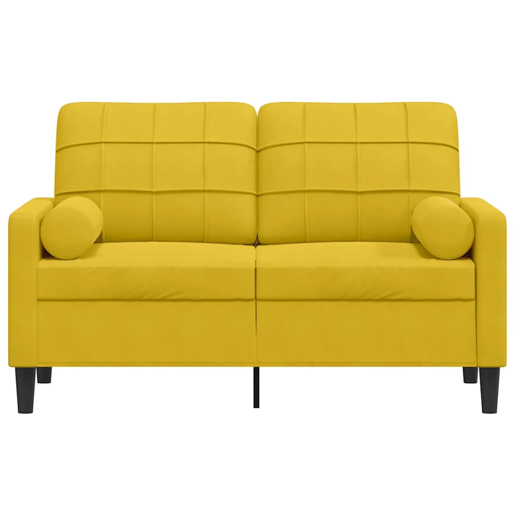 Canapé 2 places avec oreillers décoratifs jaune 120 cm velours - XIOS