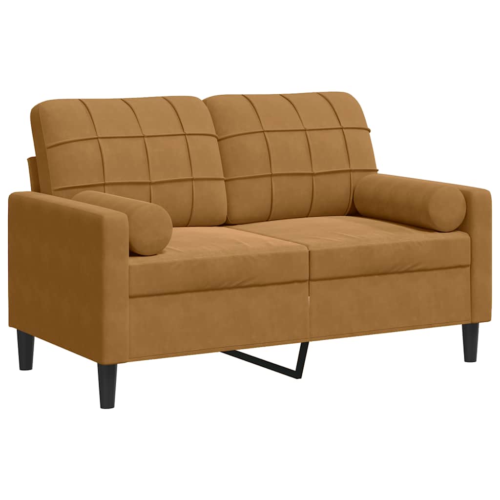Canapé 2 places avec oreillers décoratifs brun 120 cm velours - XIOS