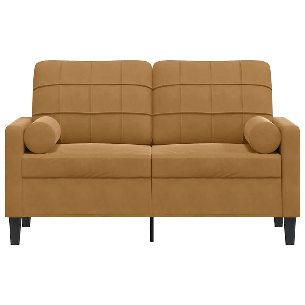 Canapé 2 places avec oreillers décoratifs brun 120 cm velours - XIOS