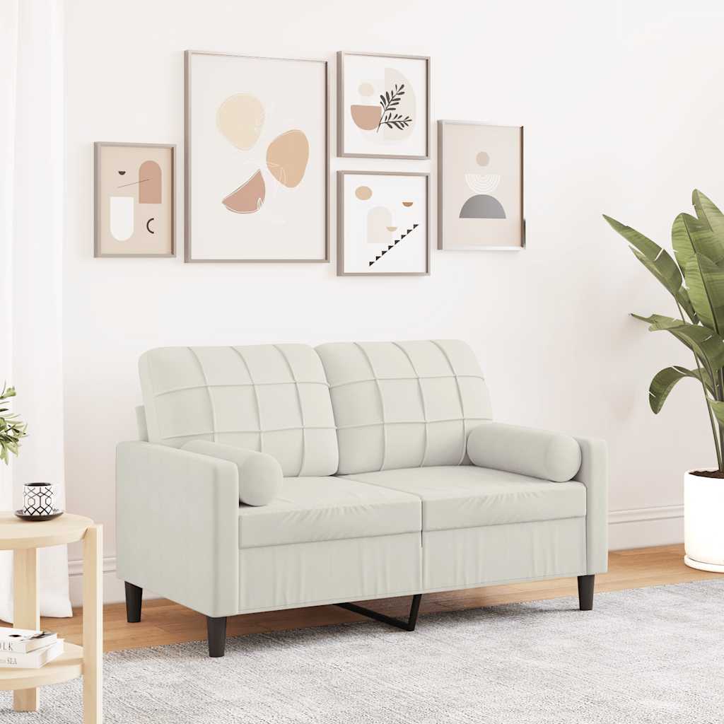 Canapé 2 places avec oreillers décoratifs crème 120 cm velours - XIOS