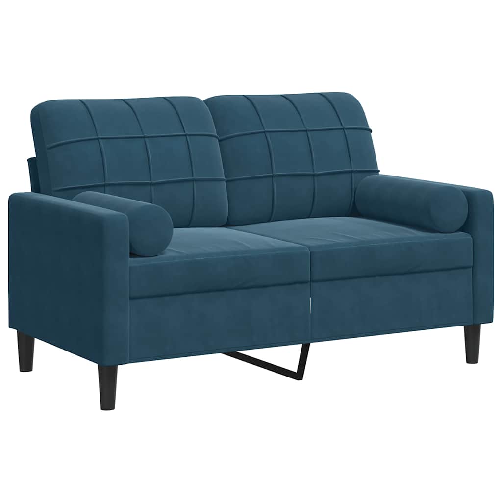 Canapé 2 places avec oreillers décoratifs bleu 120 cm velours - XIOS