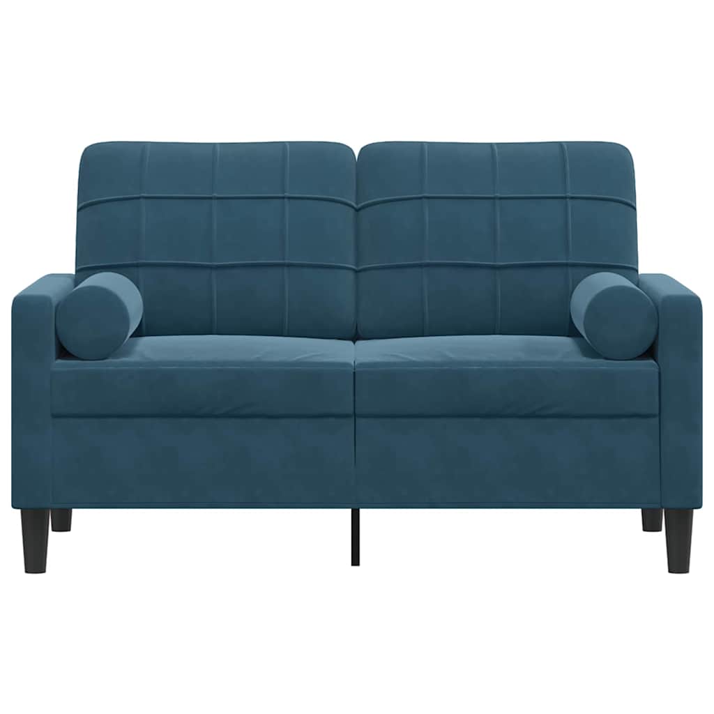 Canapé 2 places avec oreillers décoratifs bleu 120 cm velours - XIOS