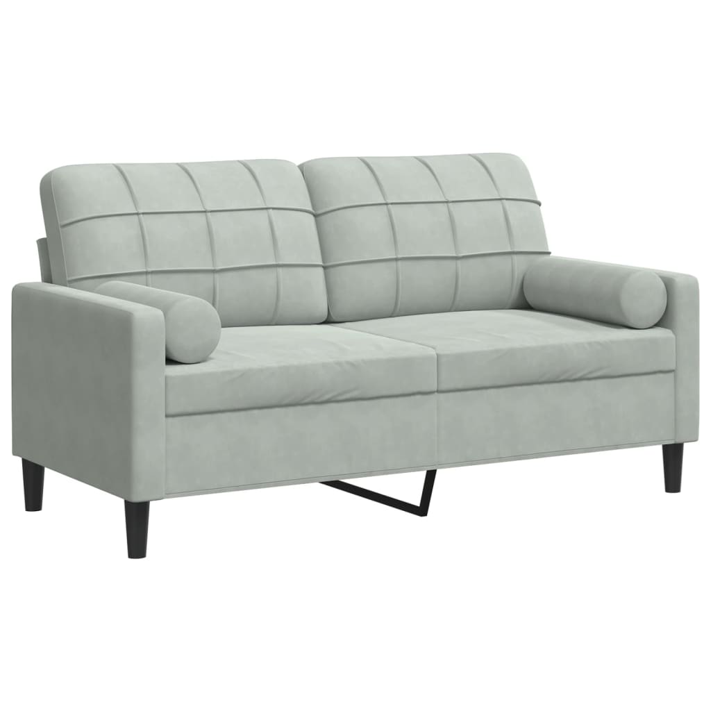 Canapé 2 places avec oreillers gris clair 140 cm velours - XIOS