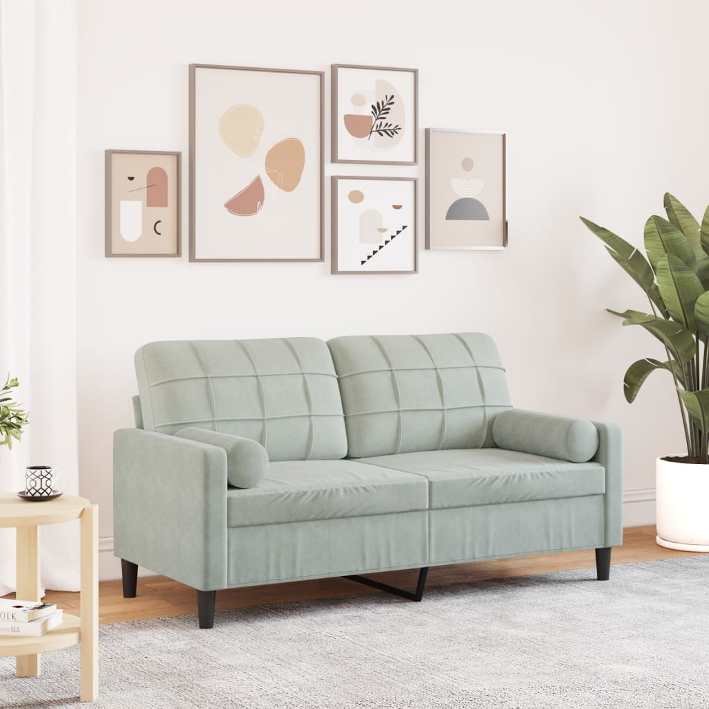 Canapé 2 places avec oreillers gris clair 140 cm velours - XIOS