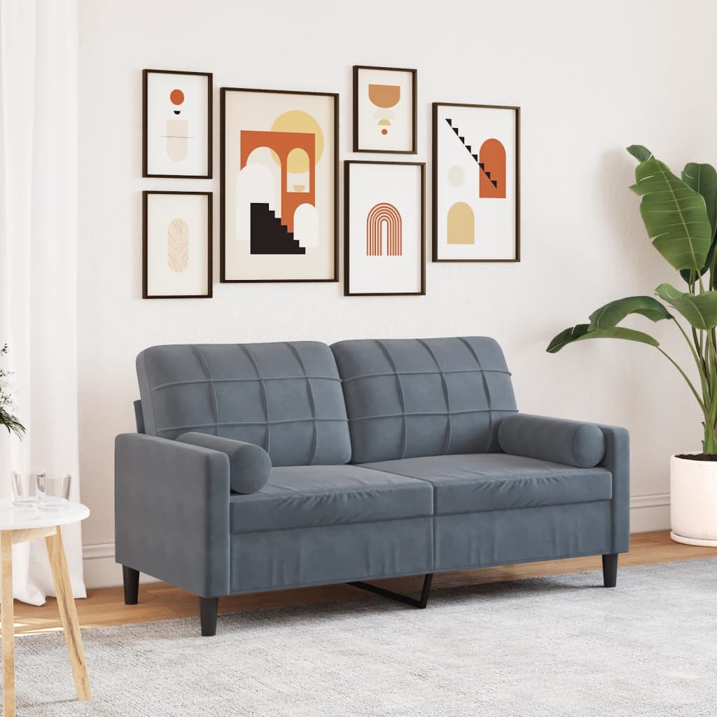 Canapé 2 places avec oreillers gris foncé 140 cm velours - XIOS