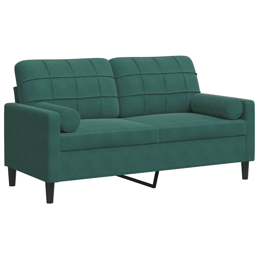 Canapé 2 places avec oreillers vert foncé 140 cm velours