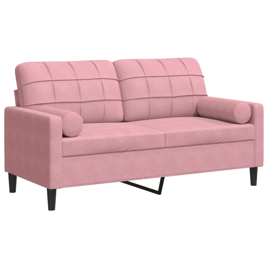 Canapé 2 places avec oreillers décoratifs rose 140 cm velours - XIOS