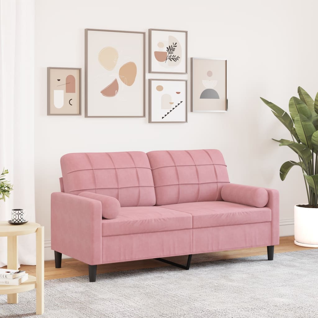 Canapé 2 places avec oreillers décoratifs rose 140 cm velours - XIOS