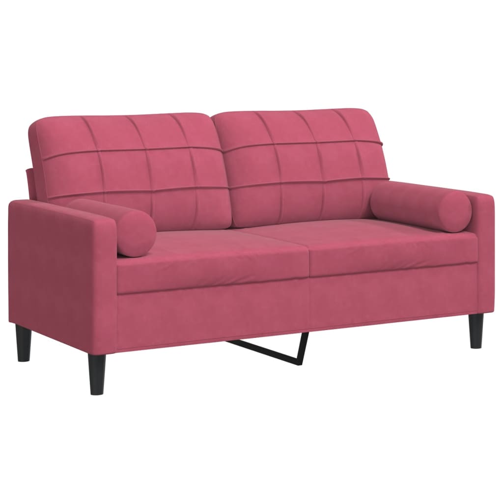 Canapé 2 places avec oreillers bordeaux 140 cm velours - XIOS