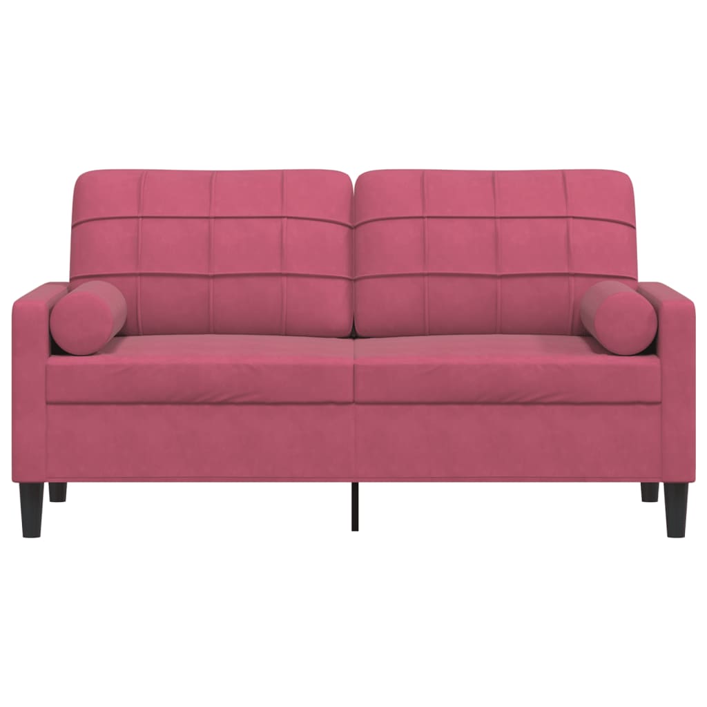 Canapé 2 places avec oreillers bordeaux 140 cm velours - XIOS