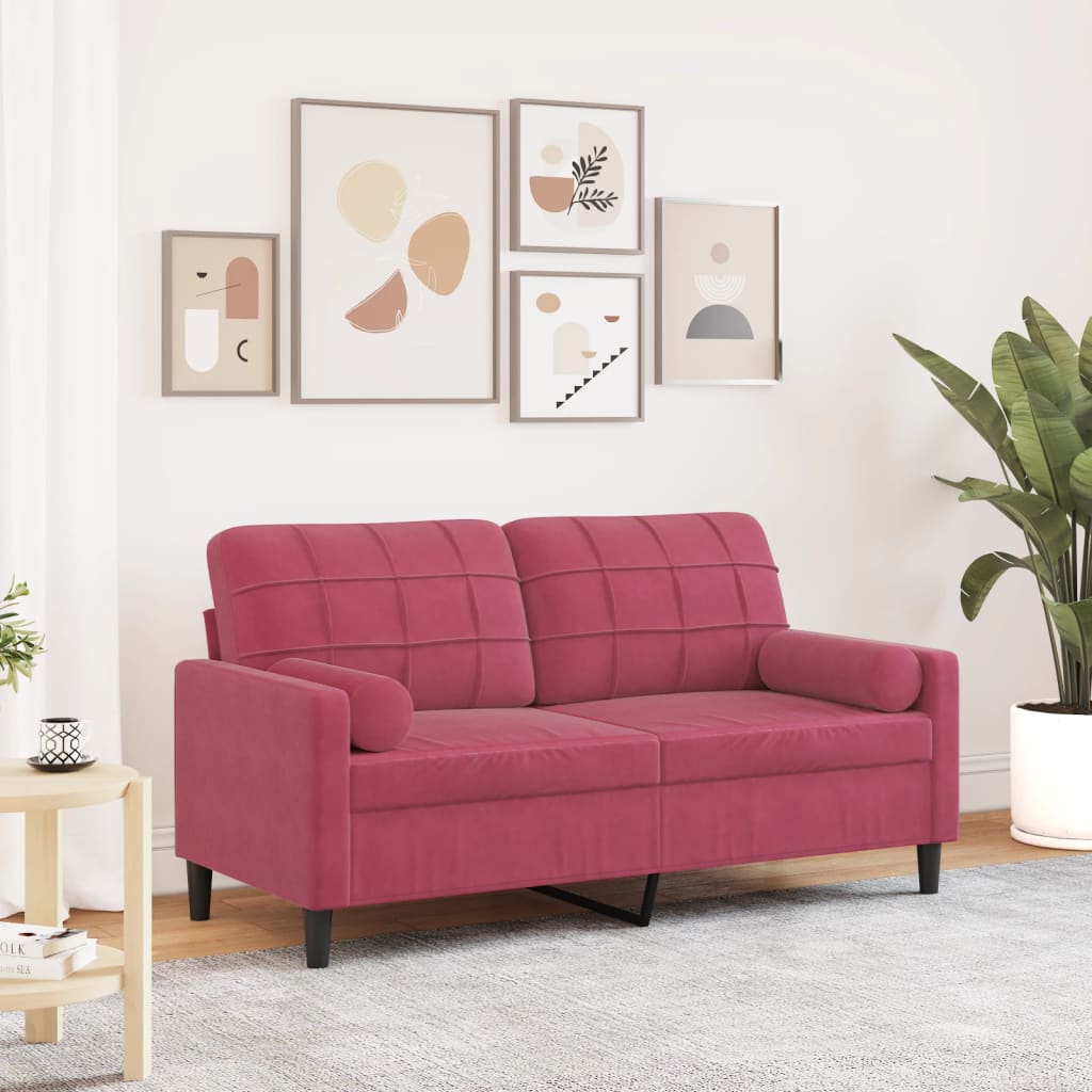 Canapé 2 places avec oreillers bordeaux 140 cm velours - XIOS