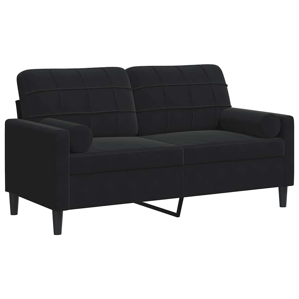 Canapé 2 places avec oreillers décoratifs noir 140 cm velours - XIOS