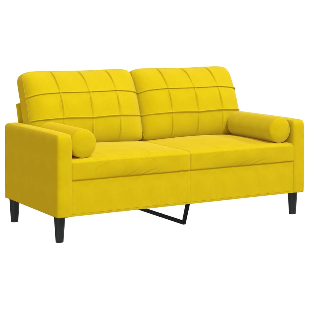 Canapé 2 places avec oreillers décoratifs jaune 140 cm velours - XIOS