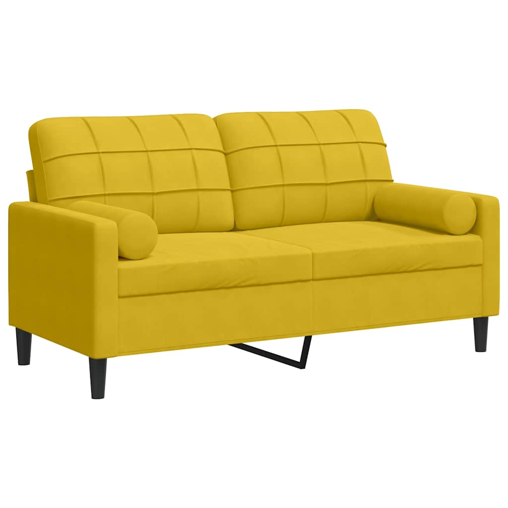 Canapé 2 places avec oreillers décoratifs jaune 140 cm velours
